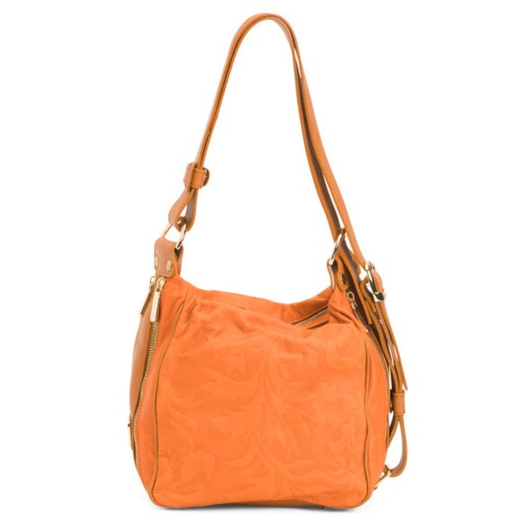 VALENTINA Orange Made In Italy Leather Tooling Sling Backpack